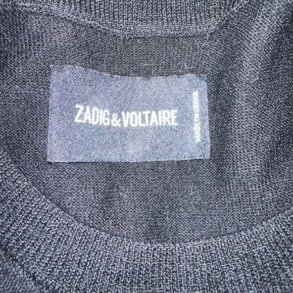 Zadig & Voltaire Merino Wool Ida Biz Black Short Sleeve T-Shirt - Amour - Small - Picture 5 of 6